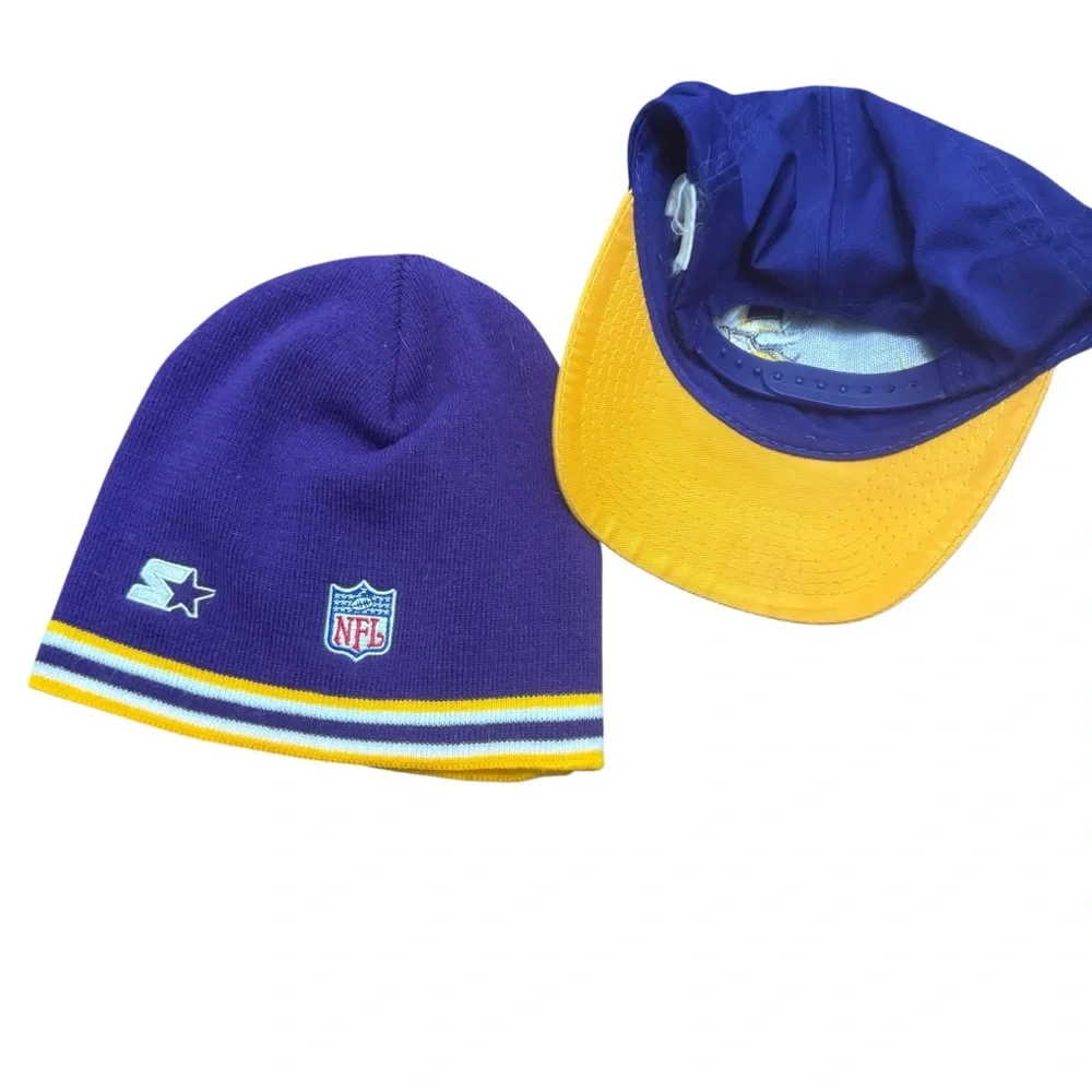 MINNESOTA VIKINGS PURPLE & GOLD STARTER BEANIE AND OTTO BRAND SNAPBACK CAP NFL - Picture 2 of 8